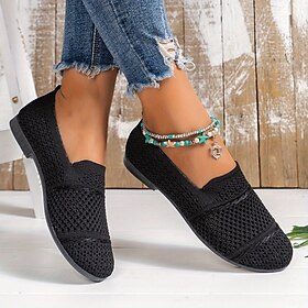 Mocassins à enfiler en tricot pour femmes, chaussures plates confortables, usage quotidien, flyknit, bout rond, classique, marche, tissage volant, mocassins no