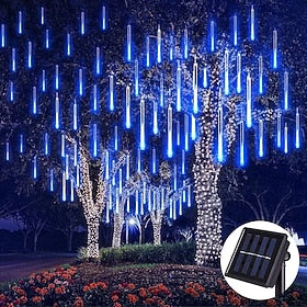 lumières de pluie de pluie de météores led solaires extérieures guirlandes lumineuses lumière de jardin étanche 8 tubes 144 leds pour arbre de jardin décoratio