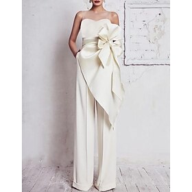 Bridal Shower Wedding Dresses Jumpsuits Sweetheart Strapless Floor Length Satin Bridal Gowns With Bow(s) Ruffles 2024