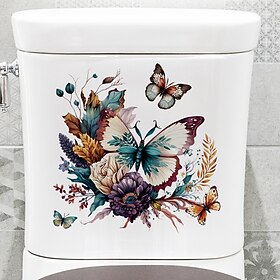 Adesivos de parede de flores de borboleta, adesivos de banheiro, decoração de quarto, adesivos removíveis de banheiro, adesivos de decalque autoadesivos