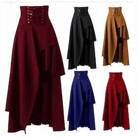 Rétro Vintage Punk et gothique Epoque Médiévale Renaissance Steampunk Jupe Costume de Cosplay Jupe longue Femme Couleur Pleine Mascarade Carnaval Casual Quotid