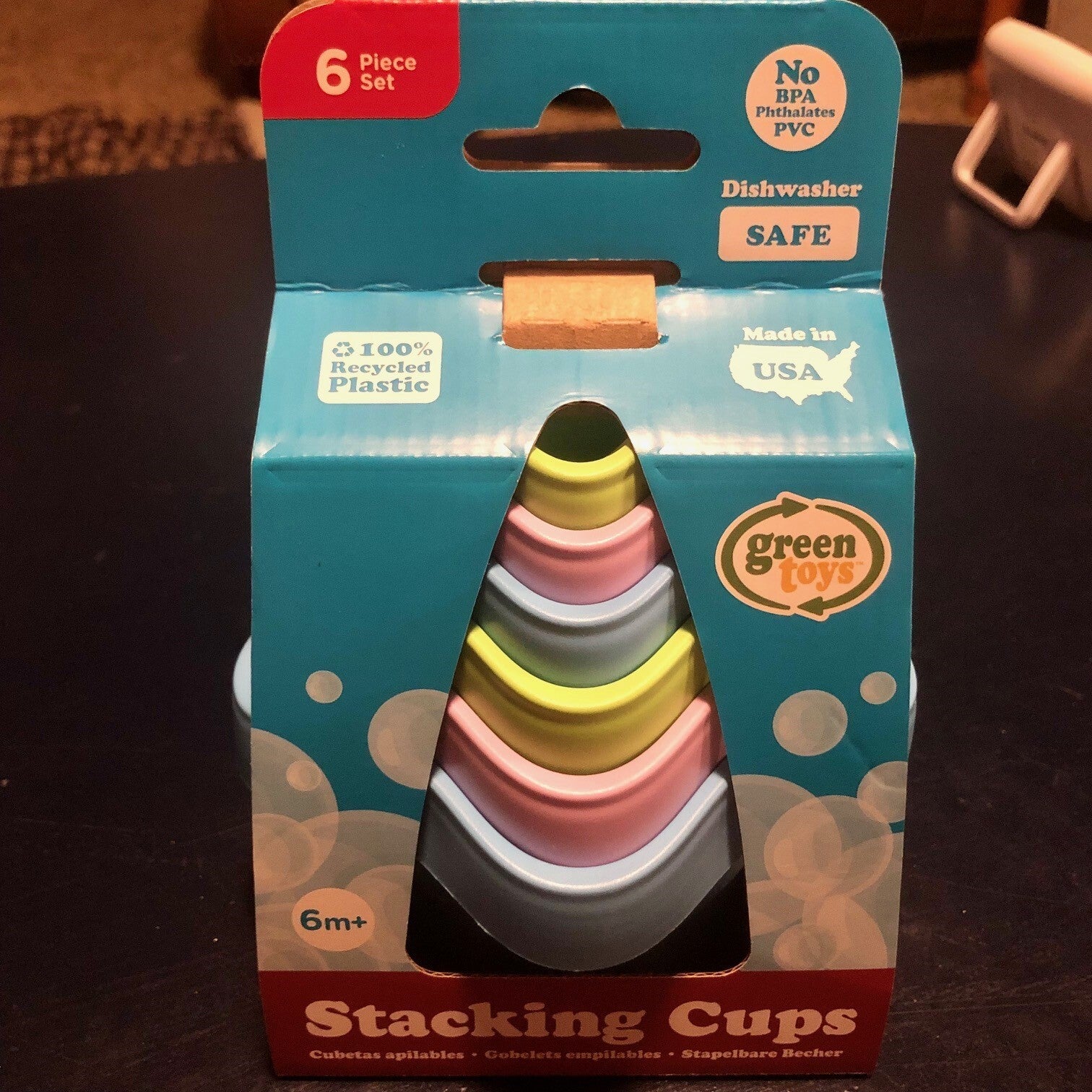 Green Toys Stacking Cups - 6 Star Shapes - Green Blue Purple