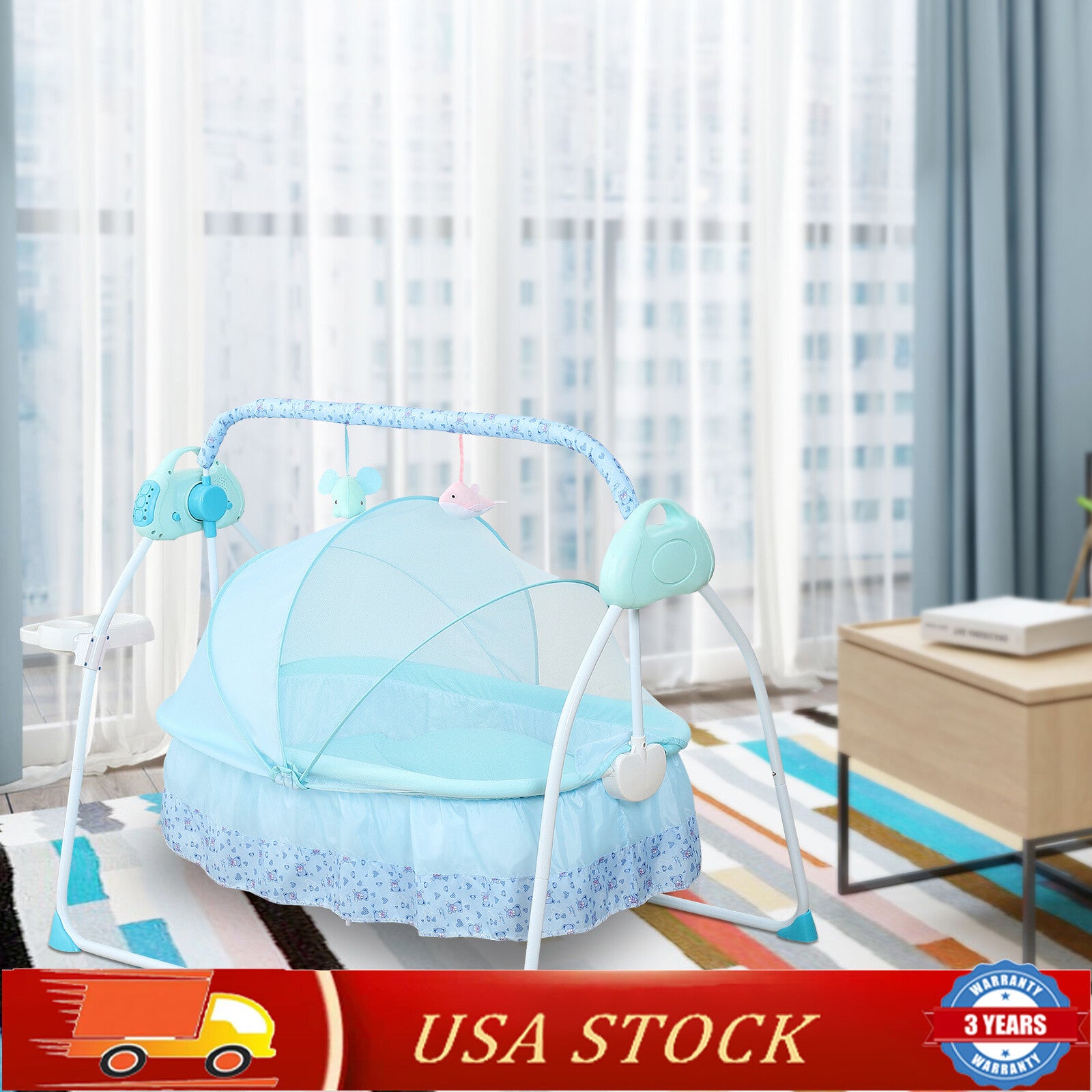 Newborn Sleeping Bed Auto-Swing Electric Baby Cradle Bluetooth Infant Rocker