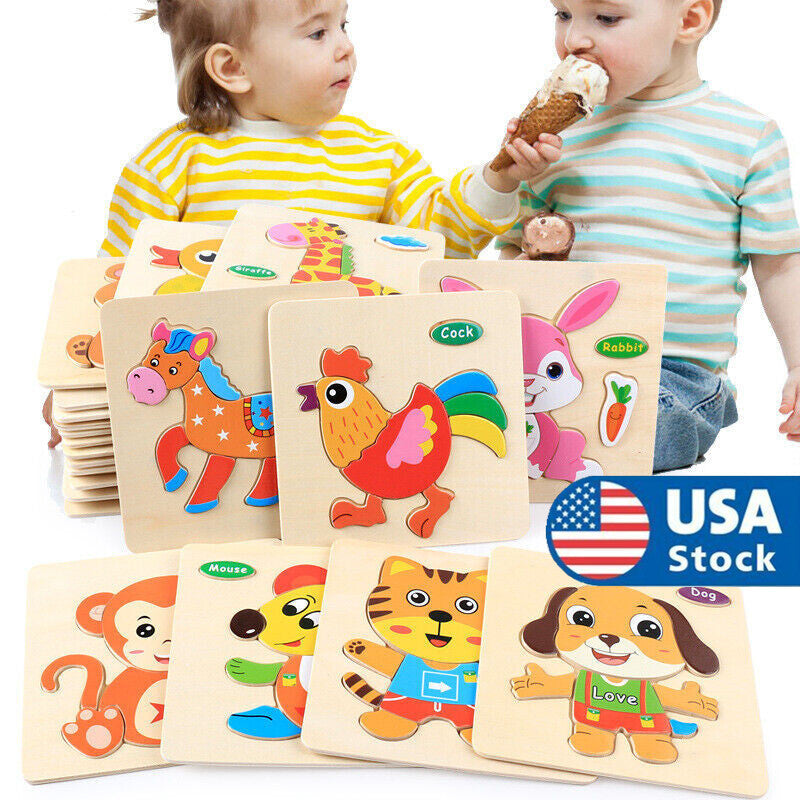 5pcs Wooden Jigsaw Puzzle Learning For Toddlers Kids Montessori Educational Toy