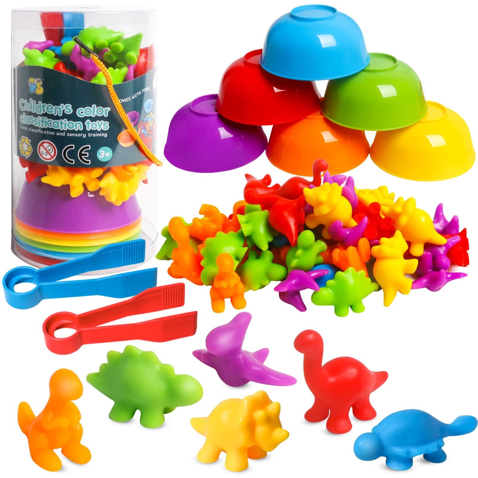 Counting Dinosaur Toys Matching Games with Sorting Bowls Sorting Toys for Tod...