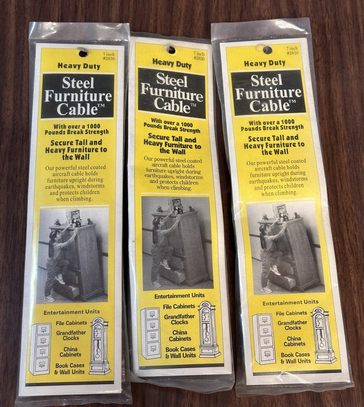 3x Quake Heavy Duty Steel Furniture Cable 7 in. NIP