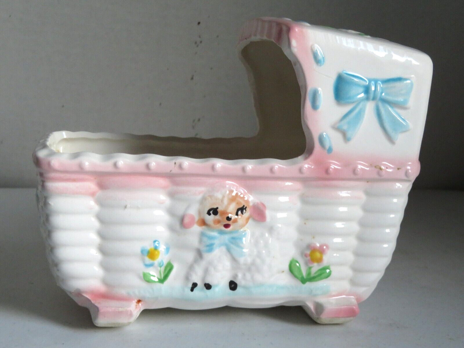 Rubens 1950's Ceramic Cradle Planter Music Box "Rock a bye Baby" 131X Japan
