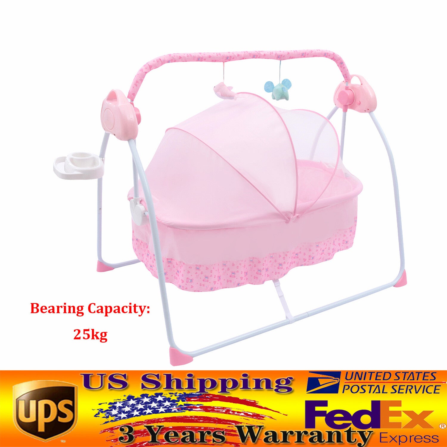 Portable Electric Bluetooth Baby Cradle Swing Bassinet Rocking Crib Infant Bed