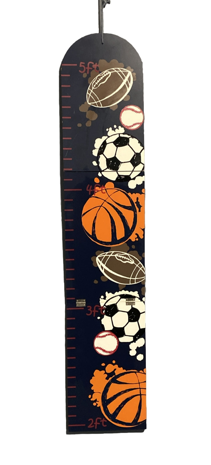 Sports Themed Grow Chart Wooden Baseball, Basketball, Football, Soccer 5ft