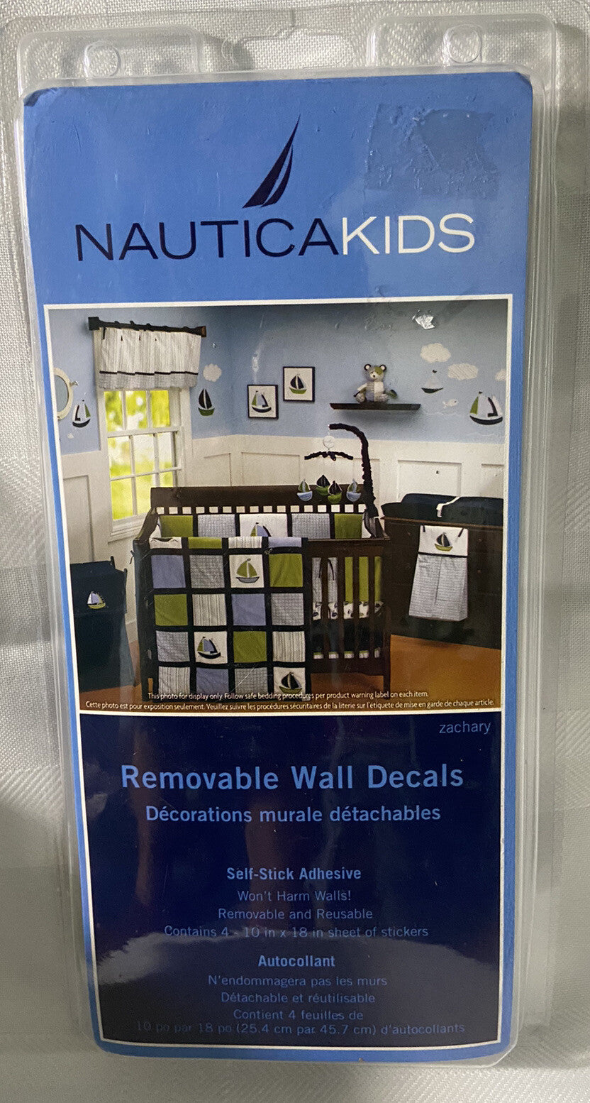 Nautica Kids Zachary Removable Nursey Wall Decals Sailboat Fish Clouds Waves