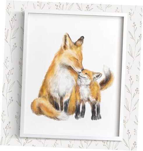 Baby Fox and Mom Art Print, Boho Wall Decor, Forest Animals, 12x16" unframed