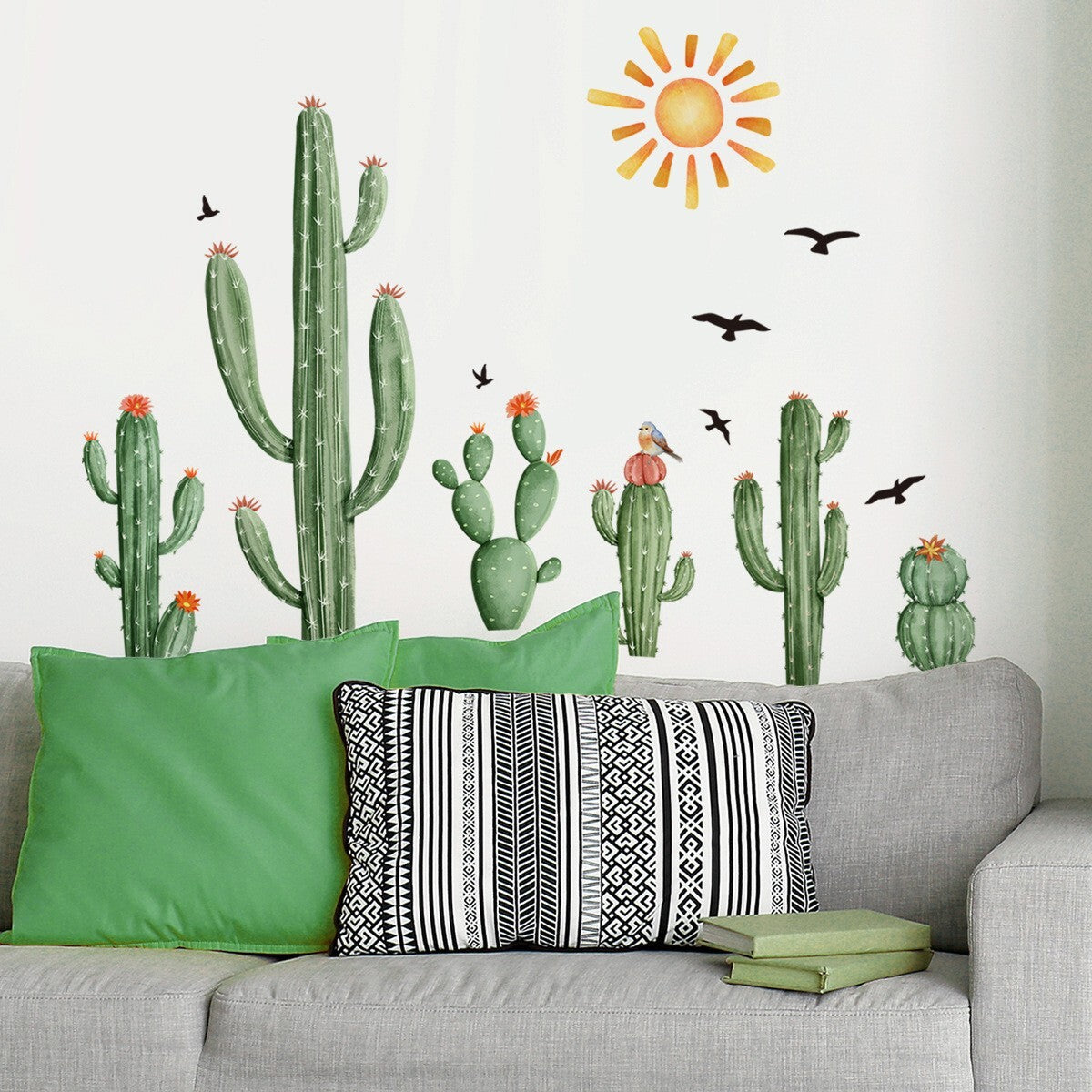 Cactus Bird Sun Wall Decals Summer Plants Stickers Art Mural Home Decoration