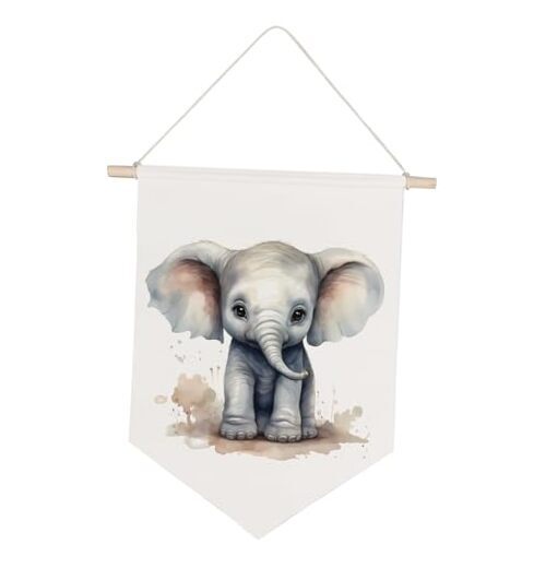 Cute Baby Elephant Canvas Banner,Baby Animal Nursery Wall Decor,Little Girls 
