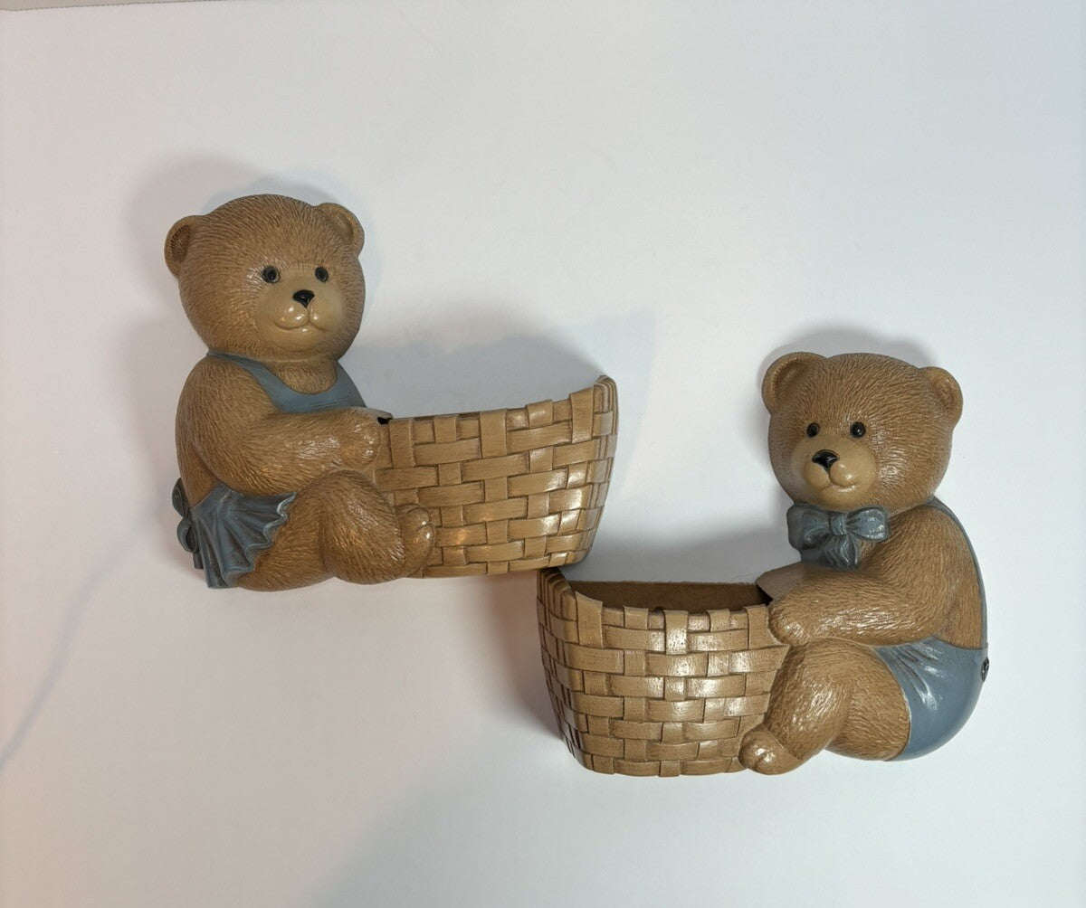 Vintage Burwood Teddy Bear Wall Baskets Planters Kids Room Nursery Retro