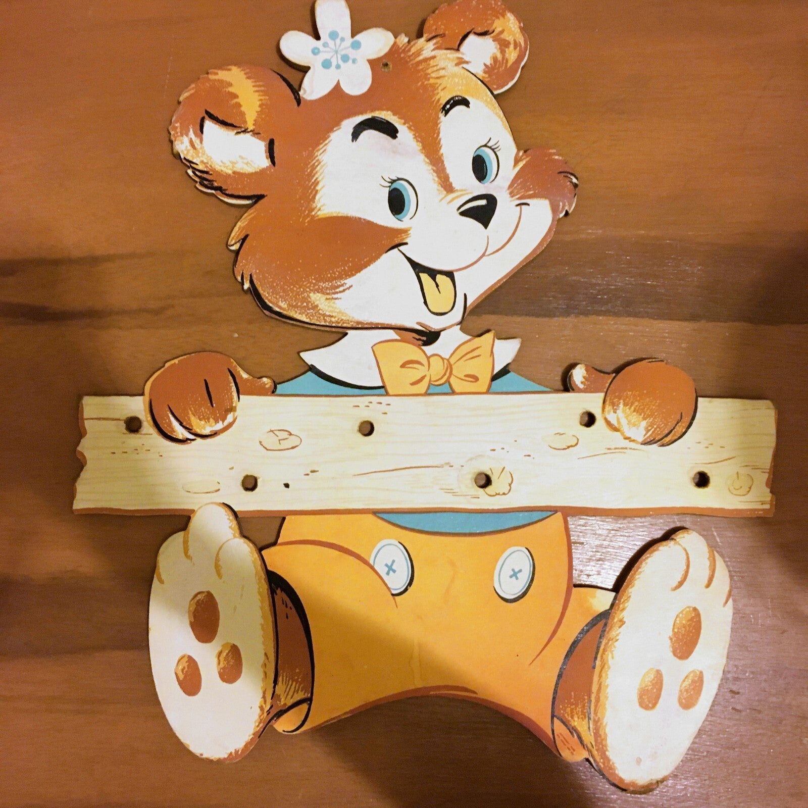 Vintage Baby Nursery Pressed Cardboard Bear Coat Hanger Wall Decor 20.5"