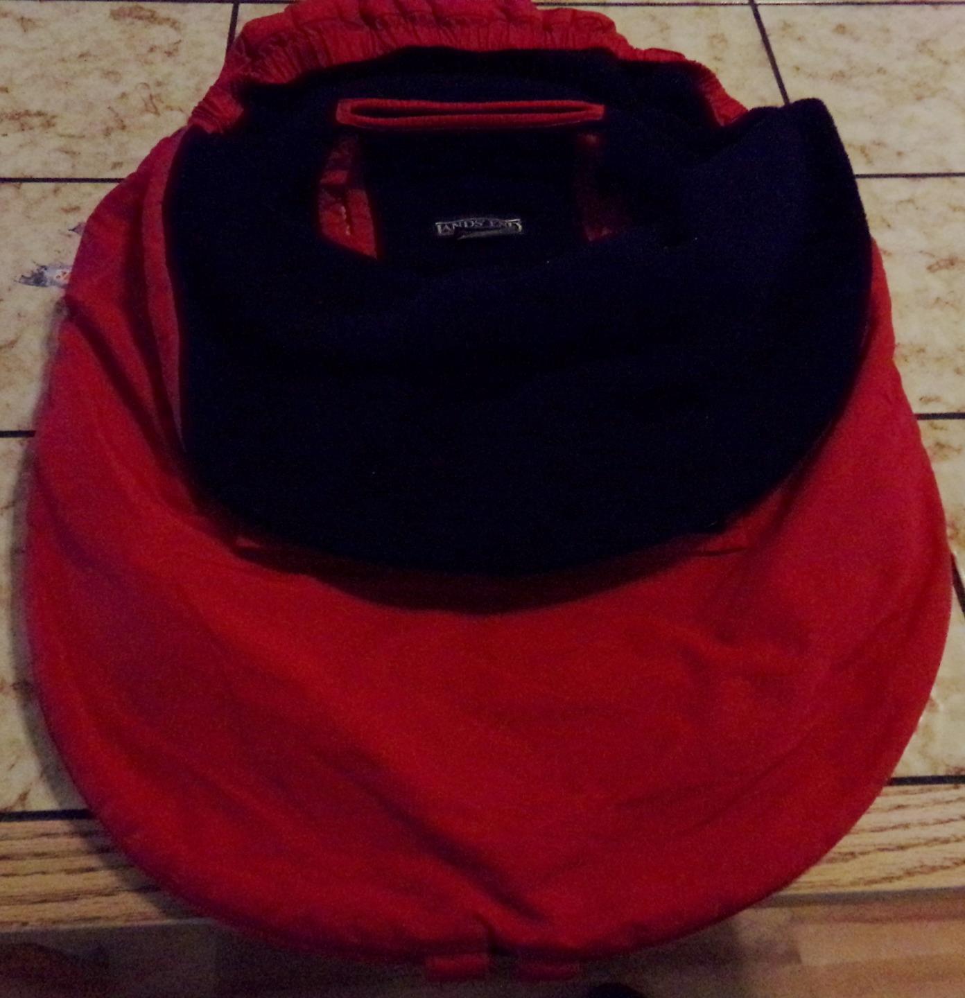 Land's End Baby Infant Car Seat Cover Red Nylon Shell Navy Fleece Lining EUC!