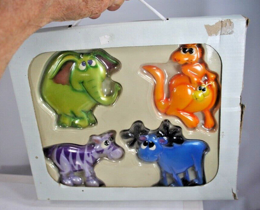 4 Childrens Bedroom Decor, Animals, Nursery Wall Decor Plastic 3D Plaques VTG