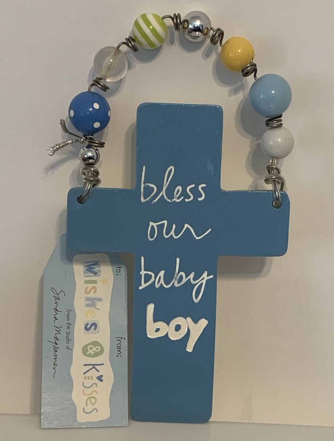 NEW Bless Our Baby Boy Cross Nursery Wall Decor Wishes & Kisses Stepping Stones