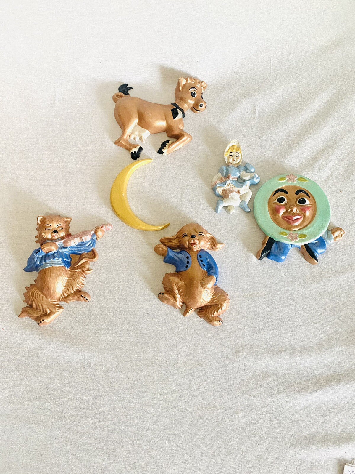 Vintage Hey Diddle Diddle 1950's Irene Smith Nursery Rhyme Chalkware Wall Decor