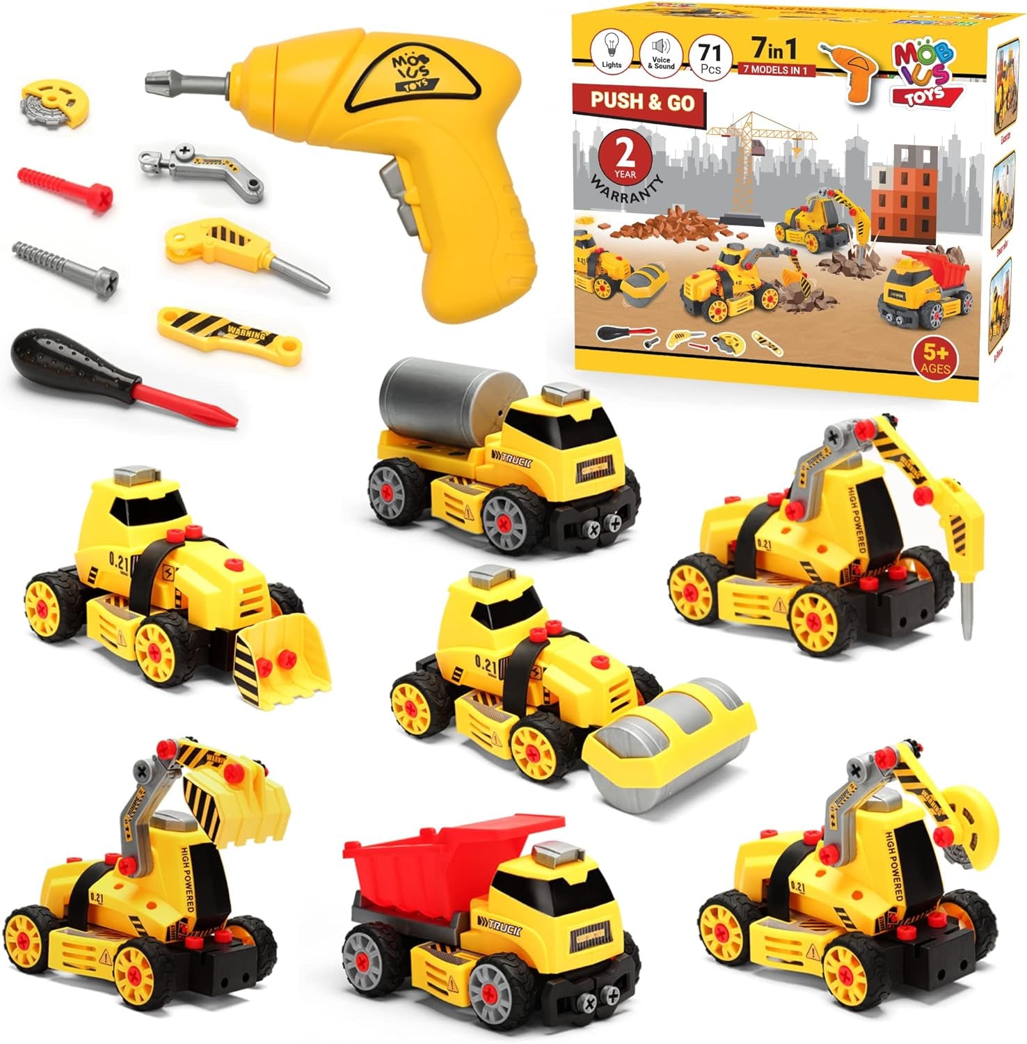 7-In-1 Truck Construction Set: STEM Learning Builder Playset - Electric Drill, L