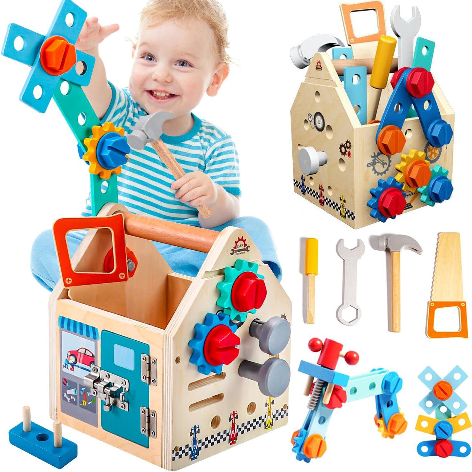 33pcs Toddler Tool Set Wooden Repair Tools Educational Pretend Play Construction