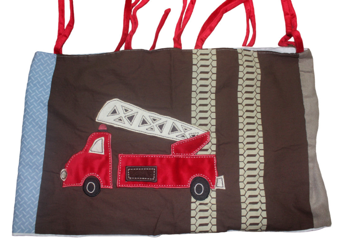 Nojo Engine 27 Firetruck Nursery Window Valance Baby Boys Curtain Brown Red Blue