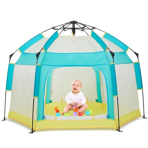 Baby Playpen with Canopy, Portable Baby Beach Tent, Play Yard Indoor and Outd...