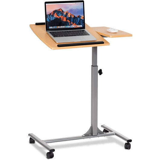 Adjustable Laptop Desk With Stand Holder And Wheels - Color: Natural