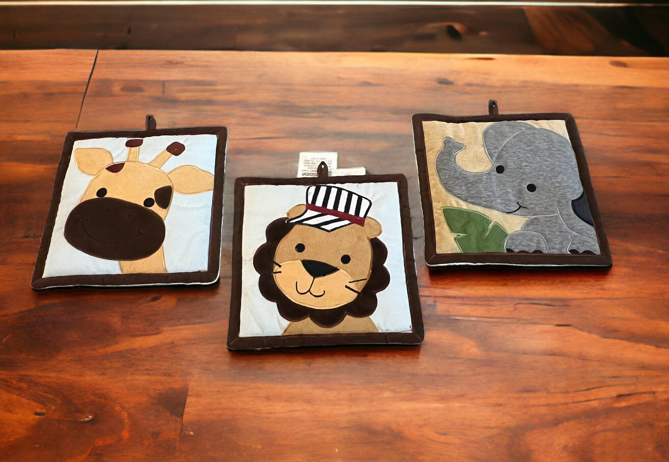 Lambs & Ivy Quilted Plush Hanging Nursery Wall Decor Safari Animals 3 10 Zoo 