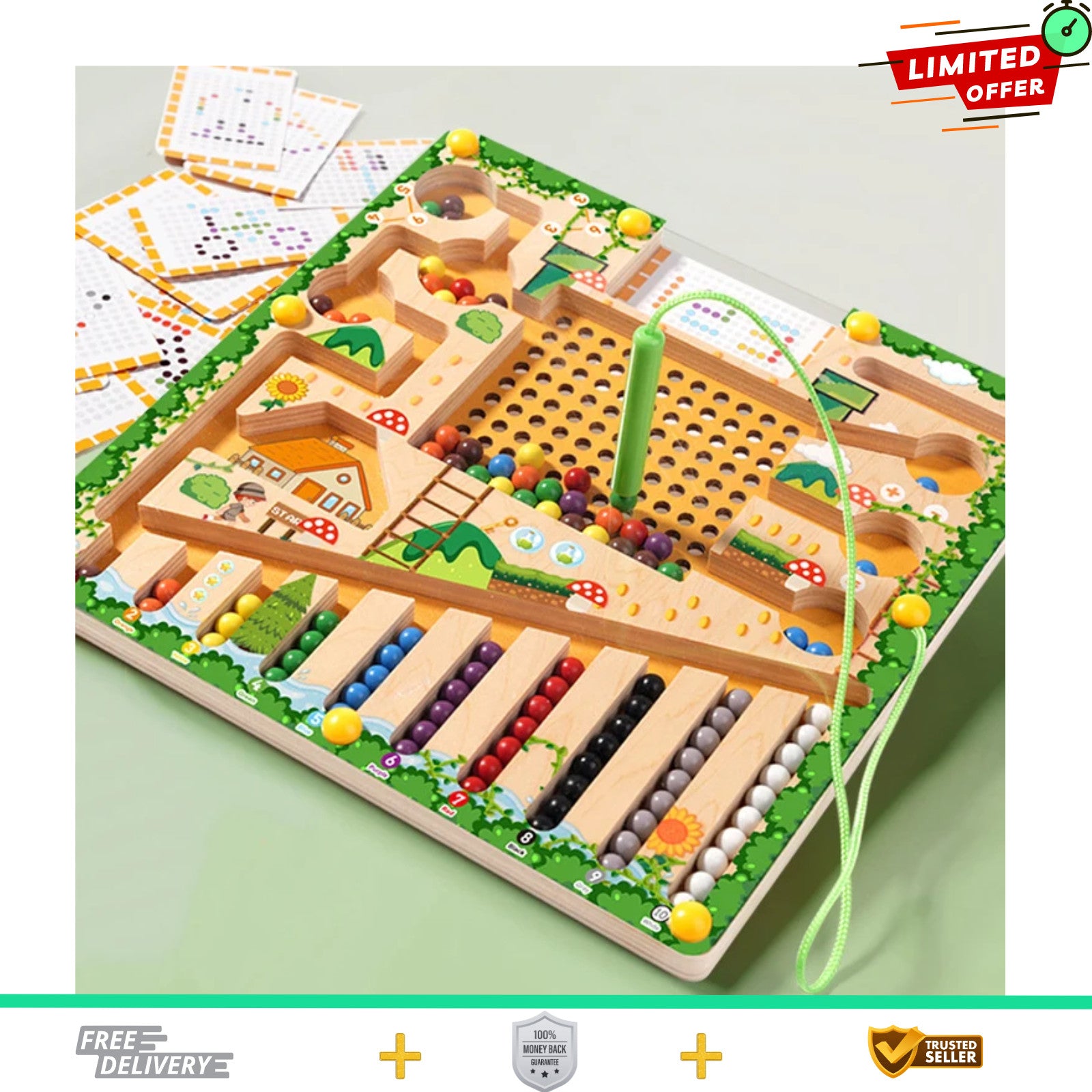 Magnetic Sorting Games Wooden Montessori Puzzle Toys Maze Board 10Color Learning