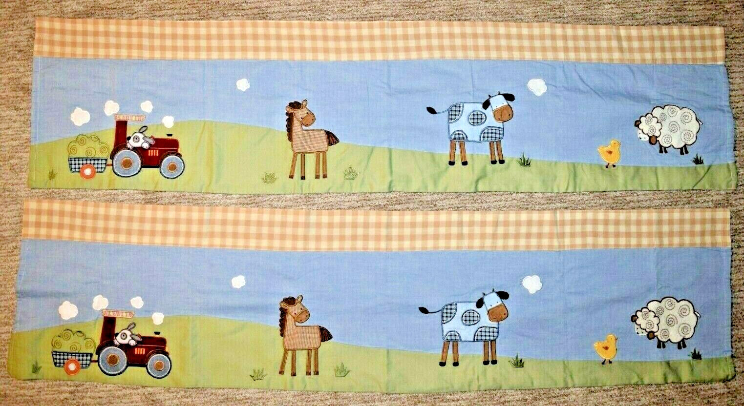 Set of 2 KIDS LINE Farm Barn Yard Valance Curtains Horse Cow Duck Sheep 56 x 14