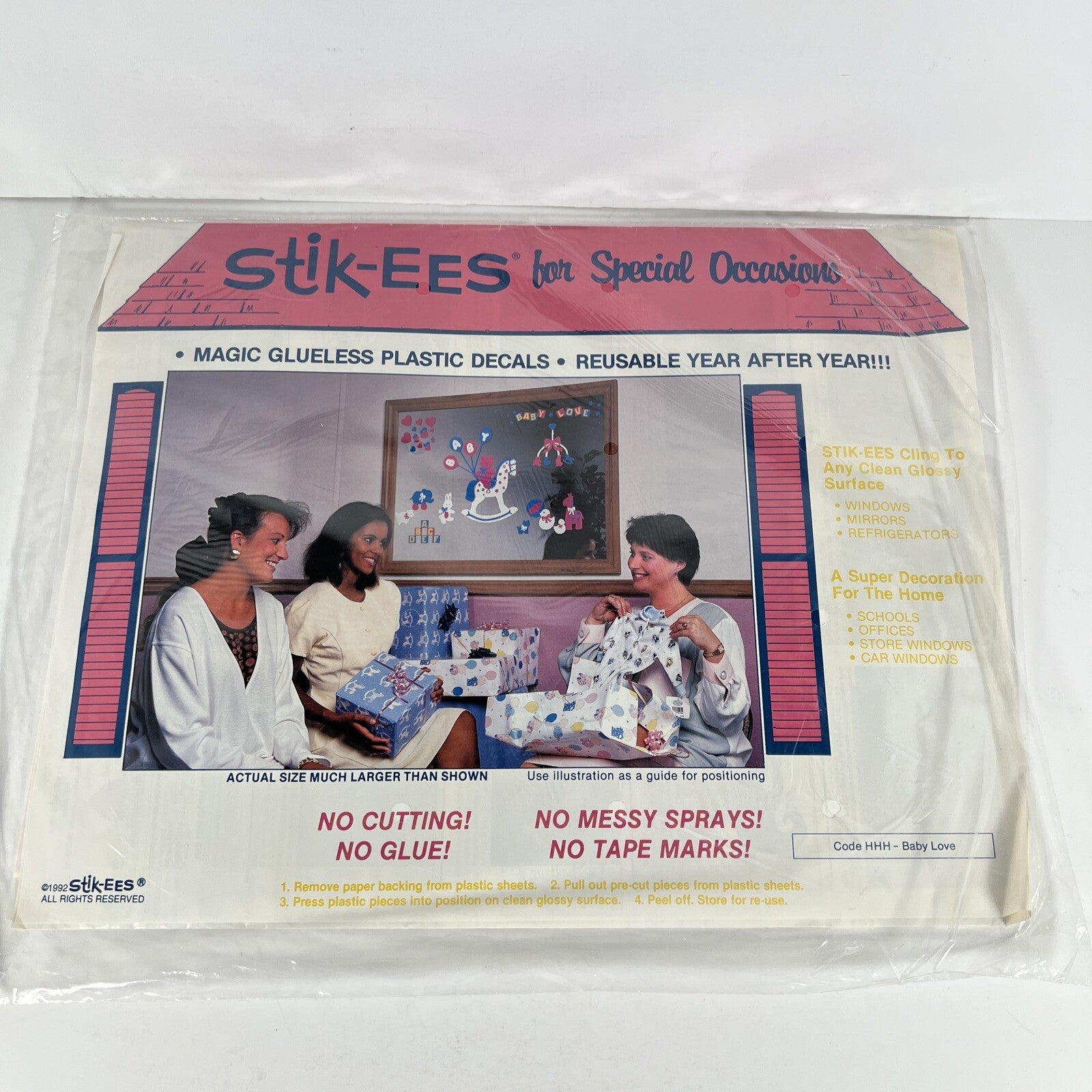 NIP 1992 Vintage Baby Love Stik-EES Vinyl Decals Window Clings Rocking Horse NEW