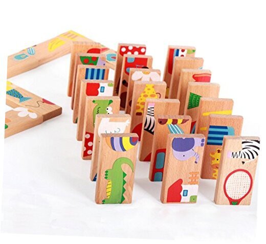 28 Pcs of Educational Wooden Toy Domino Animal Puzzles Kids Game Gift 