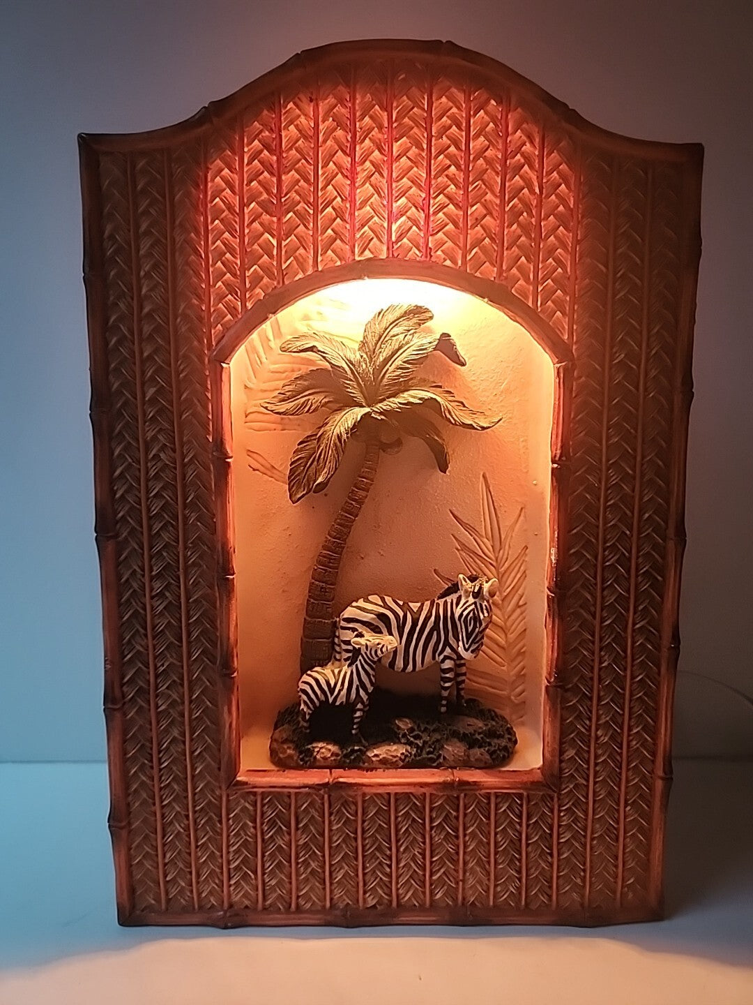Zebra & Her Baby Shadowbox Wall Decoration 12 " x 8" Lights Up