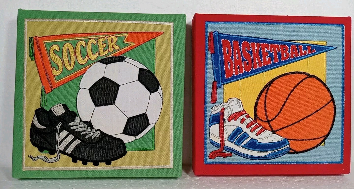 Sport Wall Hanging Squares Nursery Playroom Bedroom Soccer & Basketball 9"x 9"