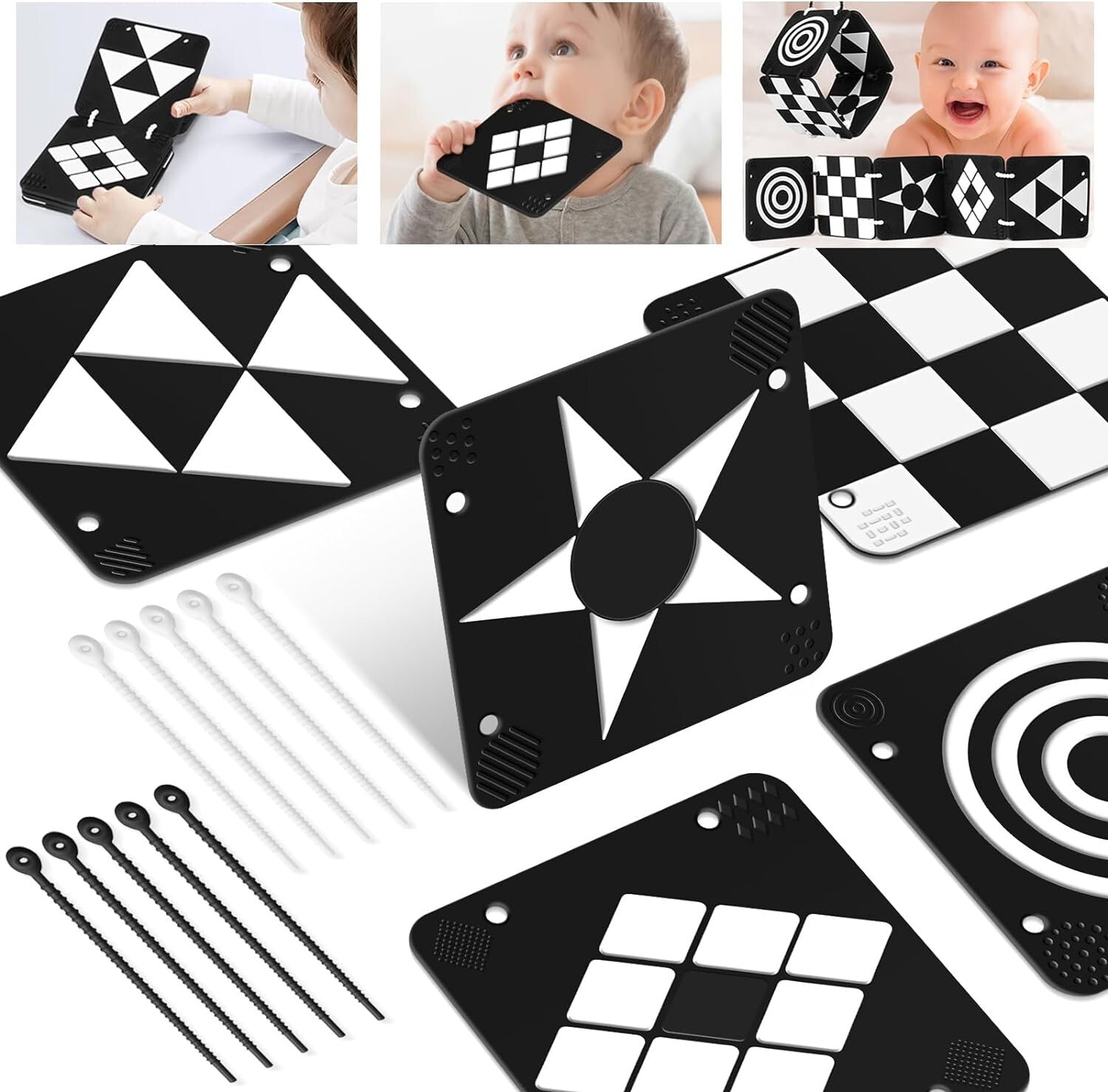 Meowpoo Assemblable Silicone Newborn Flashcard Toy into Crinkle Book