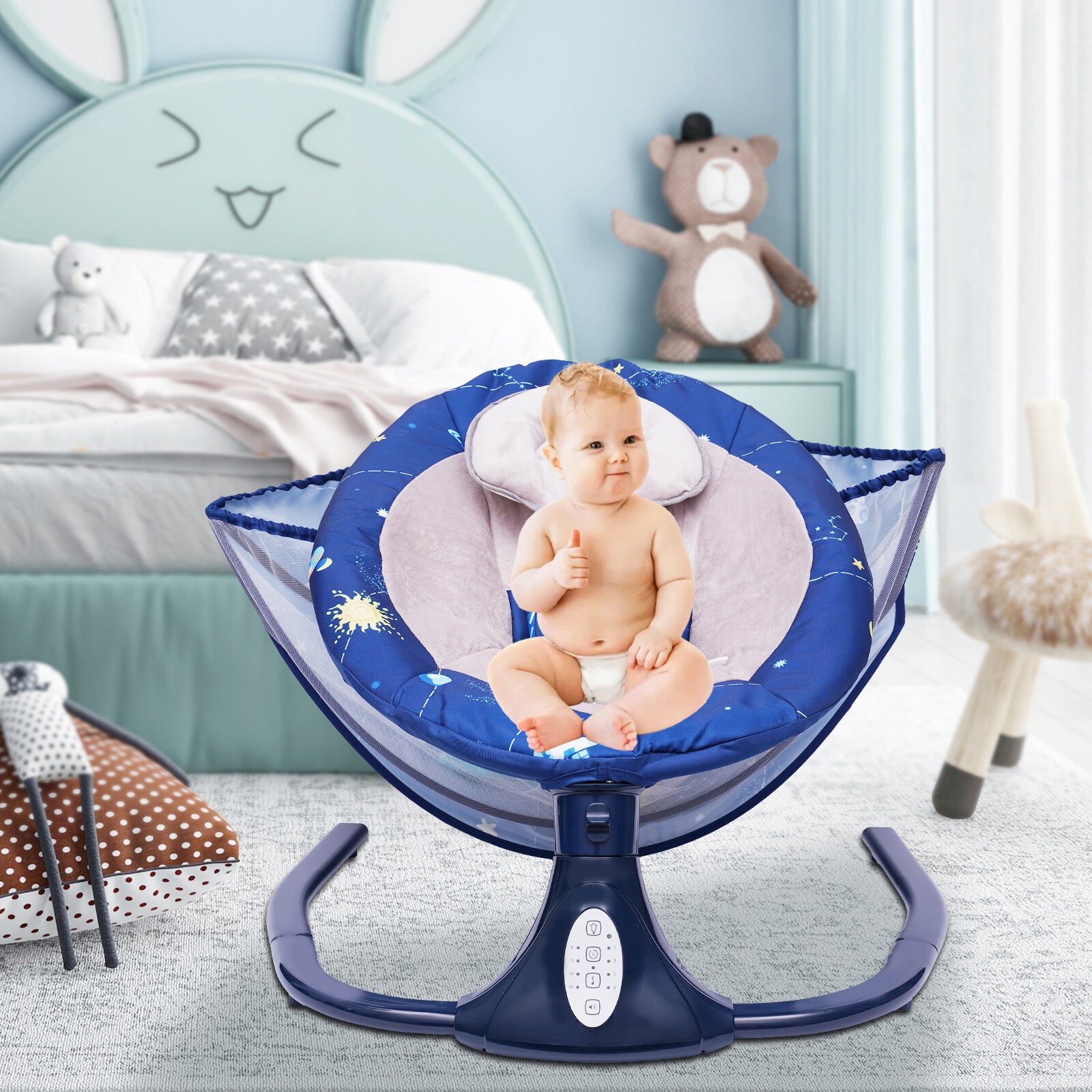 Infant Newborn Electric Baby Bouncer Swing + Bluetooth Music Cradle Rocker Chair