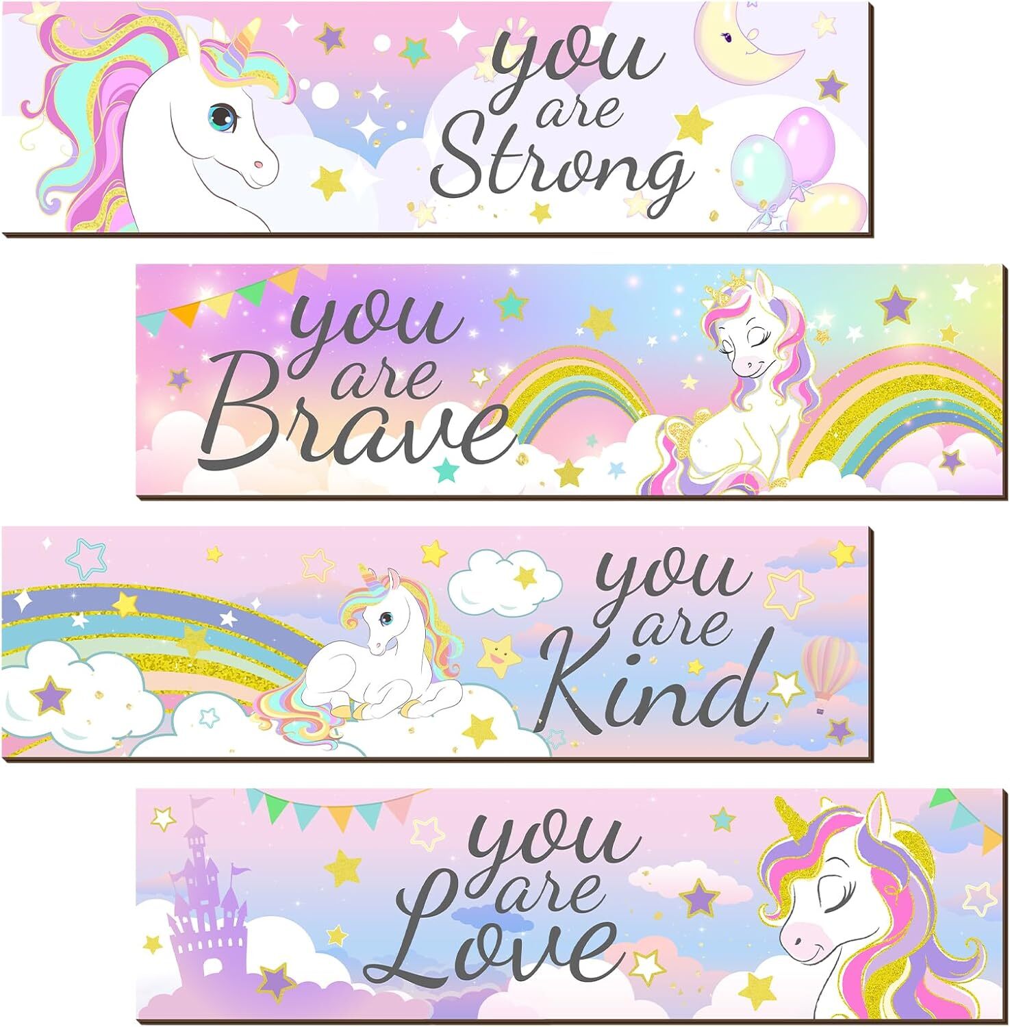 Geetery 4 Pcs Unicorn Rainbow Women Room Wall Decor Theme 
