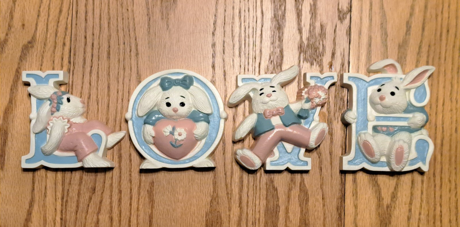 6 Vintage Burwood Homco Nursery Bunny Rabbit LOVE Plastic Wall Decor Plaques