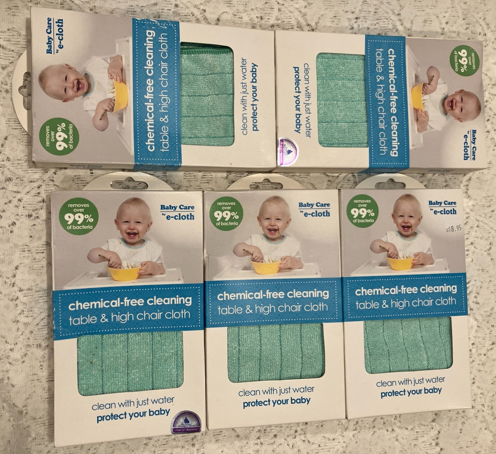 Lot of 5 e-cloth Baby Care Chemical-Free Cleaning Table &  High Chair Cloth
