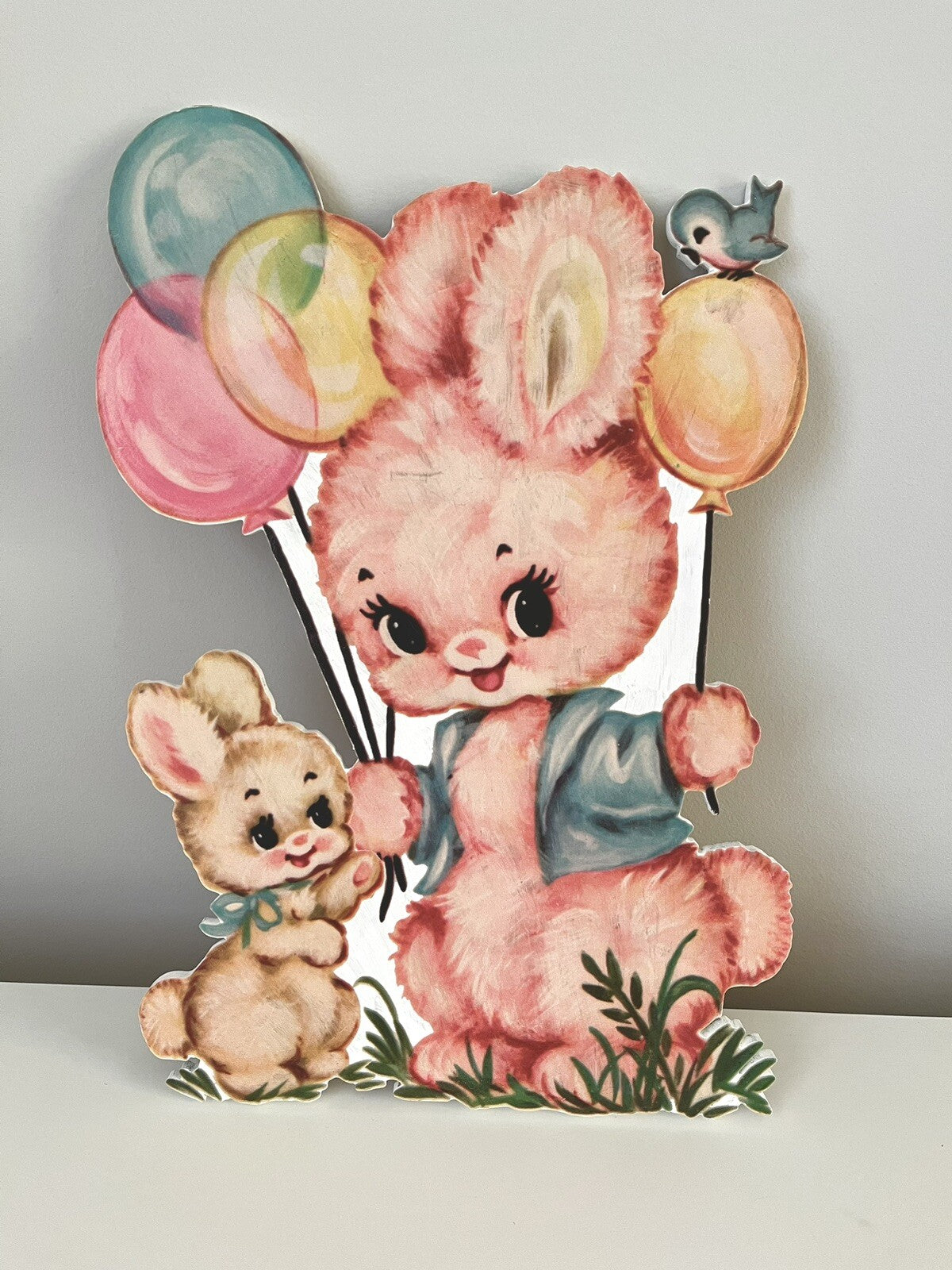 Meyercord Decal Bunny Wooden Wall Hanging Retro Kitschy Nursery Baby Decor 
