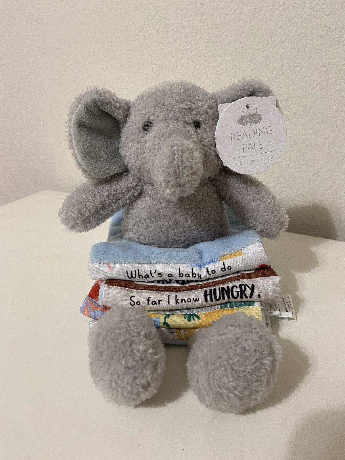 Mud Pie Reading Pals Blue Elephant Plush Soft Book NWT
