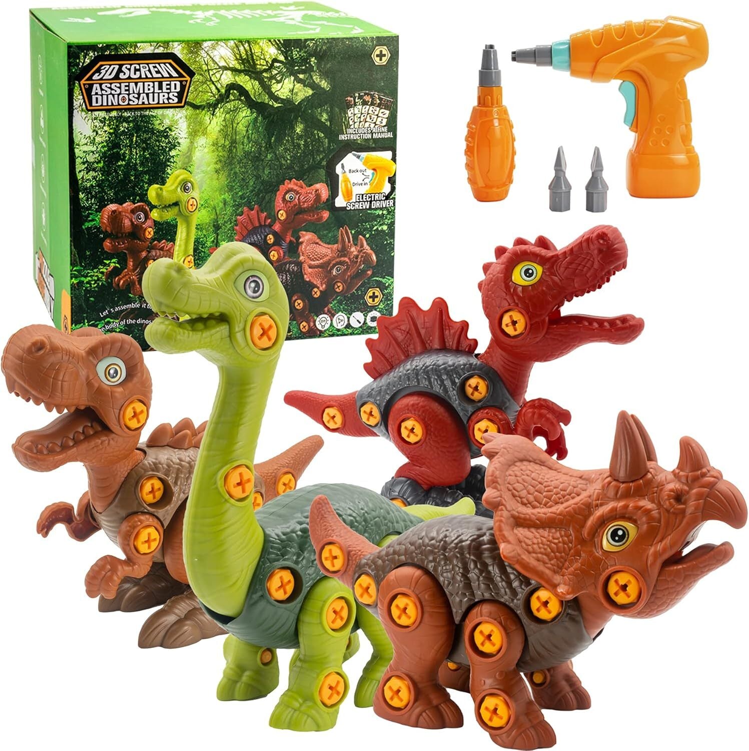 Dinosaur Construction Building Toys with Electric Drill for Boys Ages 4 8 Take A