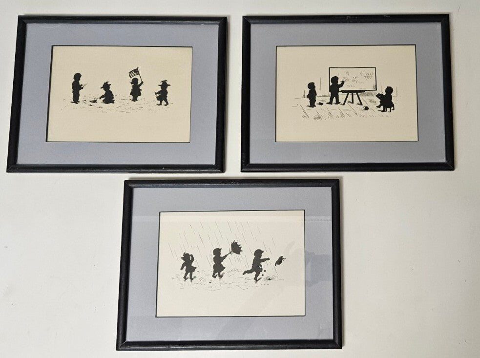 Hinds Silhouettes 1876 Scenes Framed Lot Of 3 Charming 12x9 