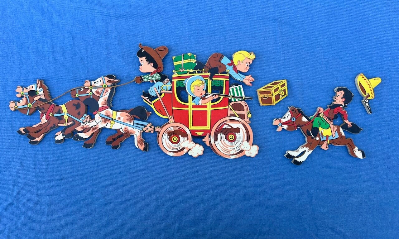 Vintage 1958 The Dolly Toy Co. Cowboy Western StageCoach Nursery Wall Decor