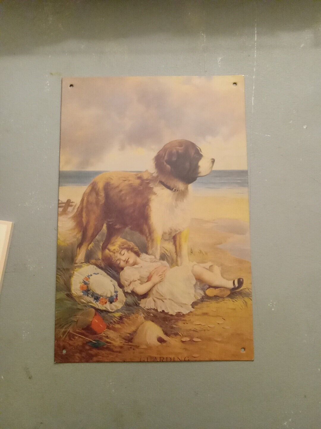 "Guarding" Metal Nursery Wall Art Child And Dog