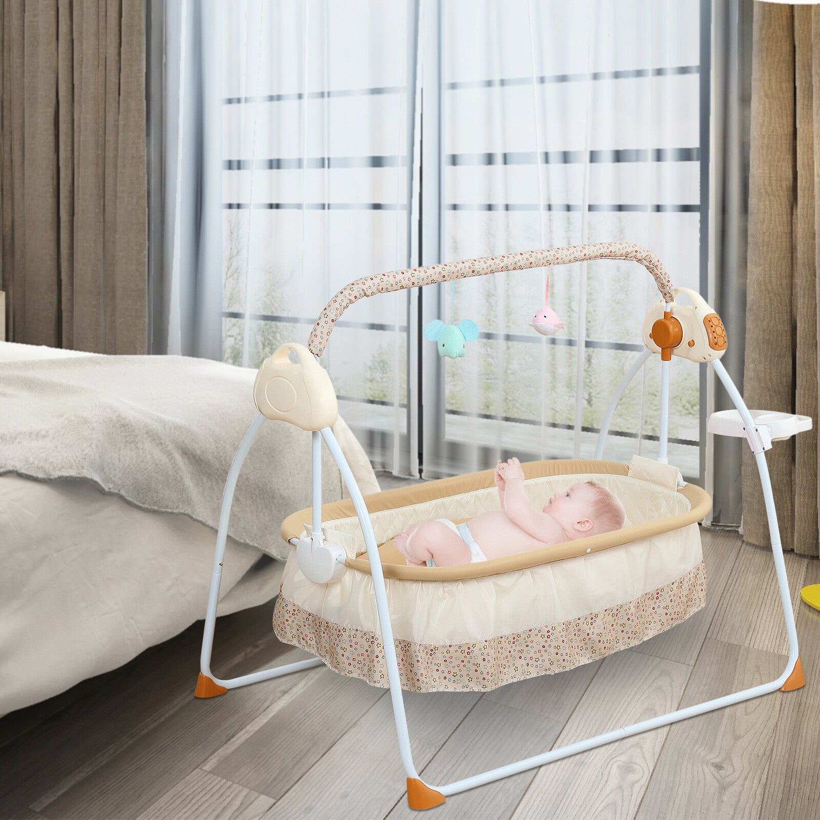 Electric Baby Crib Cradle Infant Rocker Auto Swing Baske Sleep Bed +Bluetooth