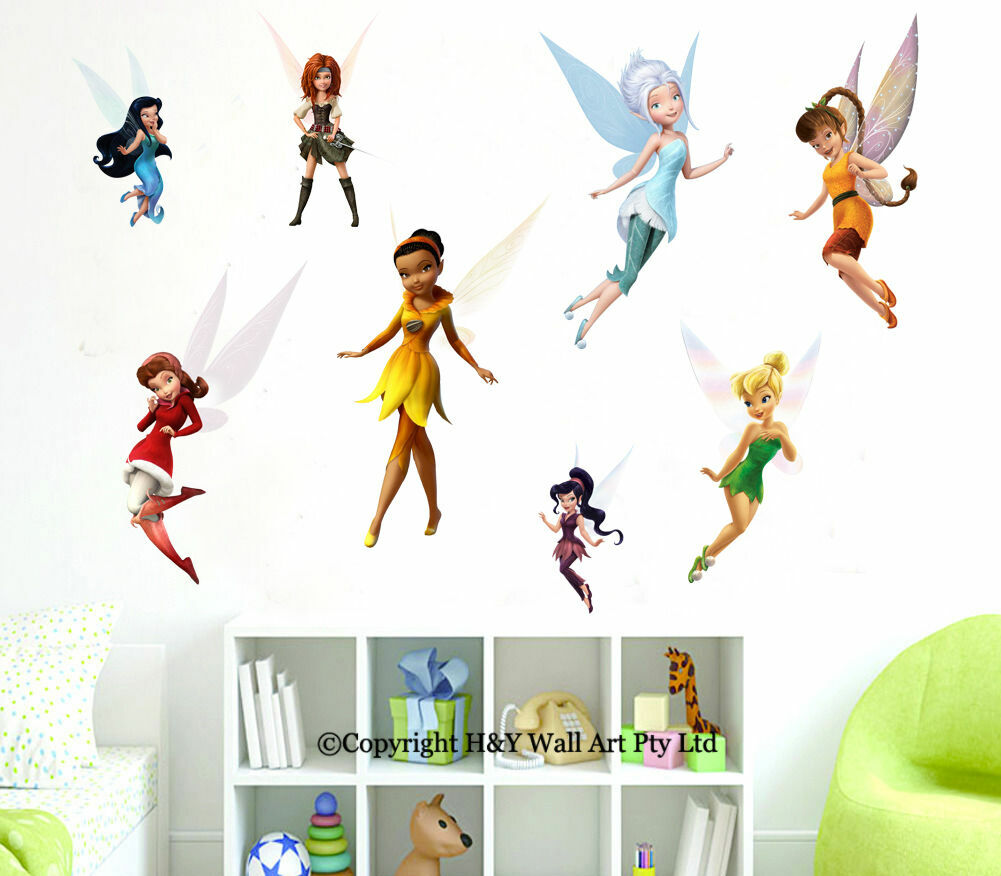 8 Pcs Disney Tinkerbell Fairies Wall Stickers Kids Nursery Wall Art Decal Mural