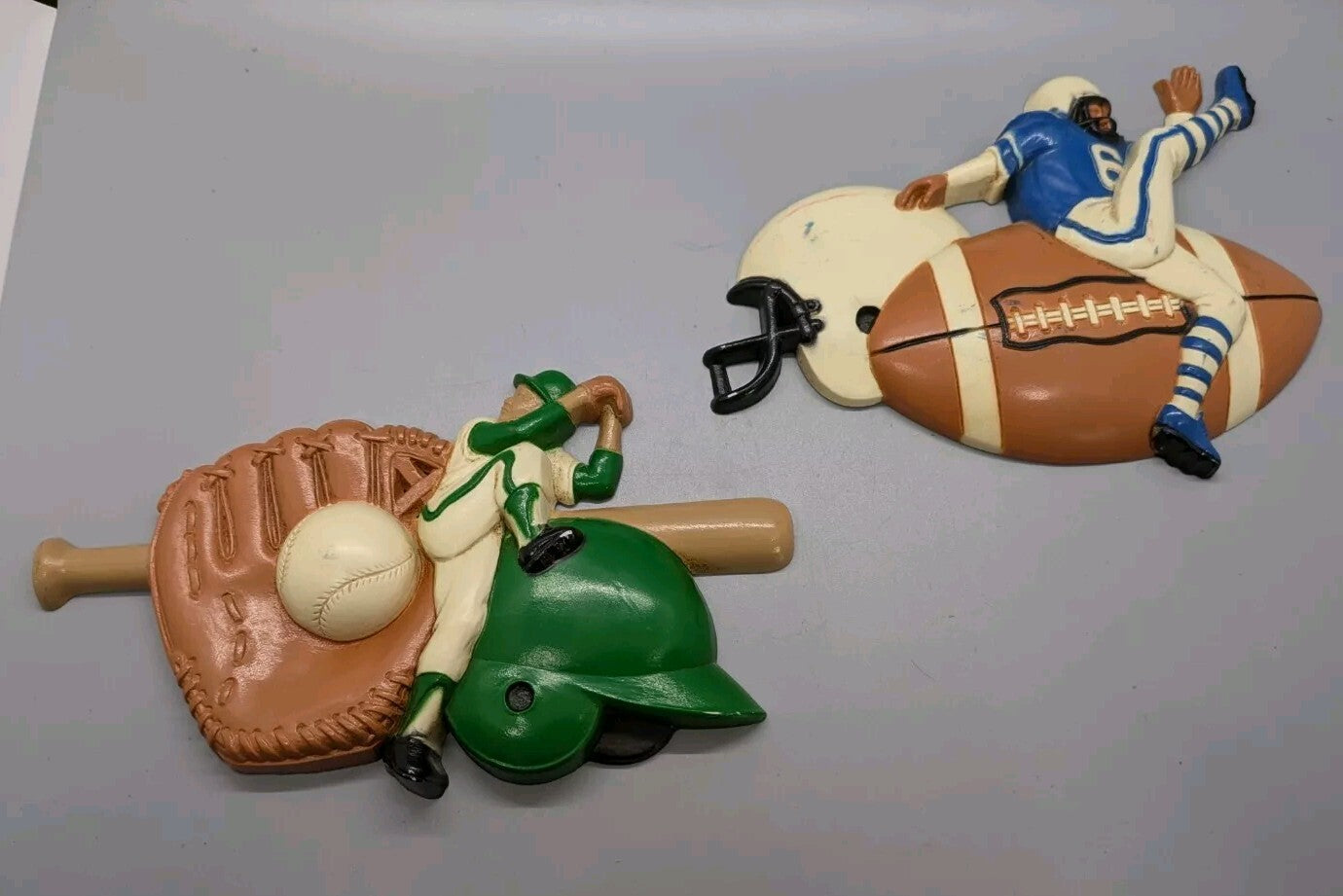 Vintage Sports Wall Hangings Boy Room Plastic Football Baseball Green Blue 4x7 N