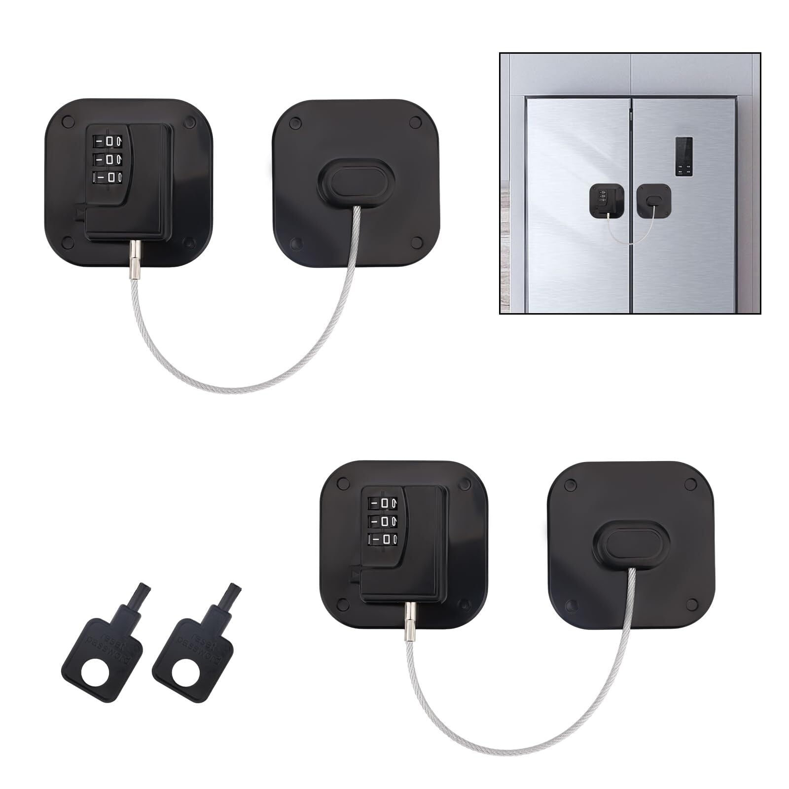 2pcs Freezer Lock, Self-Adhesive Refrigerator Door Locks with 2 Code-Setting ...